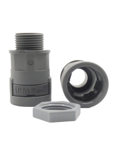 20mm NYLON CONDUIT STRAIGHT FITTING M20 THREAD GREY IP66