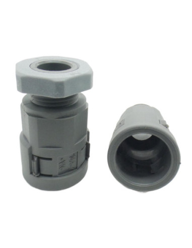 16mm NYLON CONDUIT STRAIGHT FITTING PG9 THREAD GREY IP66