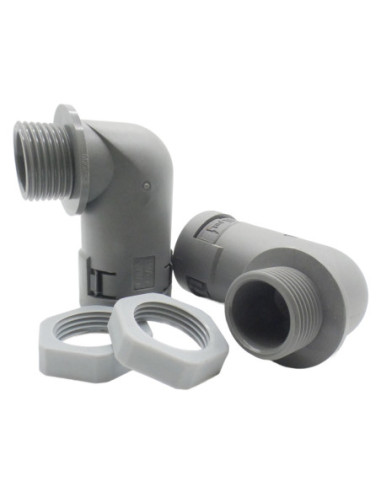 20mm NYLON CONDUIT 90° ELBOW FITTING M20 THREAD GREY IP66