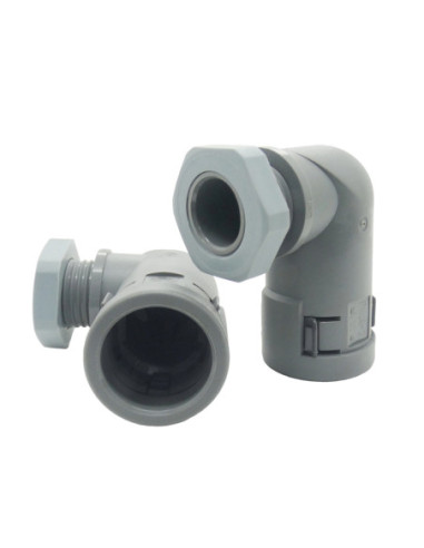 16mm NYLON CONDUIT 90° ELBOW FITTING PG9 THREAD GREY IP66