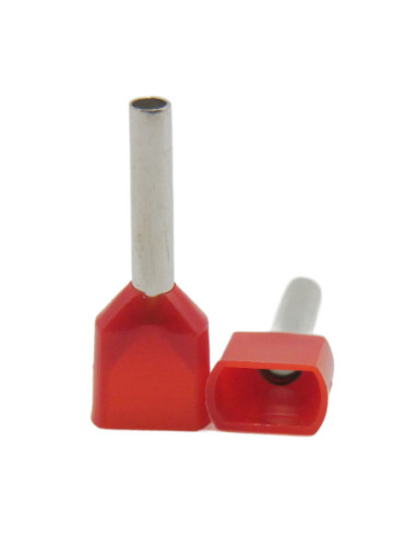 1.5mm² Cable Size RED DUAL ENTRY CORD END FERRULE L:12mm Pin (Total L:20mm)
