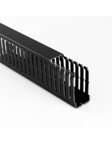 75mm(W) x 75mm(H) NARROW OPEN SLOT 5mm BLACK PVC TRUNKING 8 x 2m (16m)