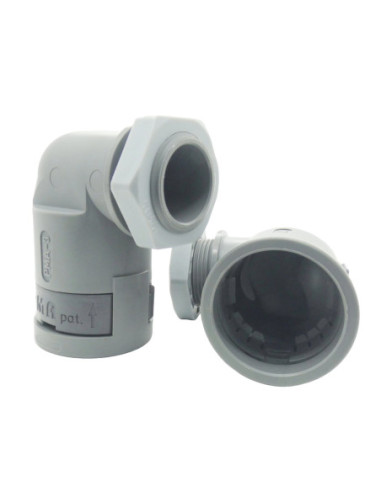 40mm NYLON CONDUIT 90° ELBOW FITTING M40 THREAD GREY IP66