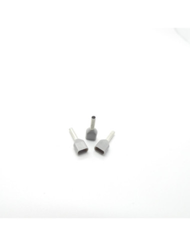 0.75mm² Cable Size GREY DUAL ENTRY CORD END FERRULE 8mm Pin Length