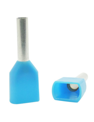 0.75mm² Cable Size BLUE DUAL ENTRY CORD END FERRULE 8mm Pin Length